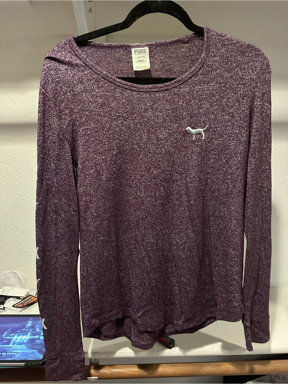 PINK Victoria's Secret Heather Purple Long Sleeve Crew Tee